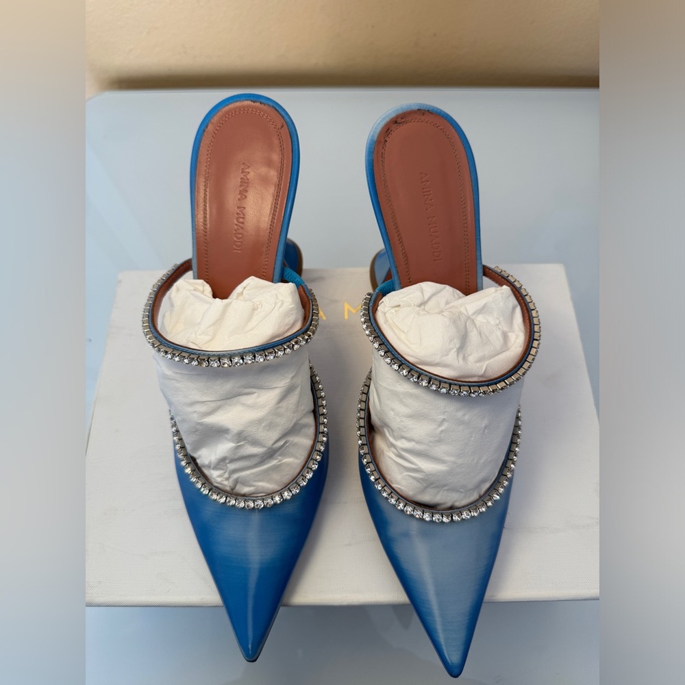 AMINA MUADDI GILDA MIRROR MULES OMBRÉ BLUE WHITE SIZE 42 WOMENS HEELS - Picture 10 of 12